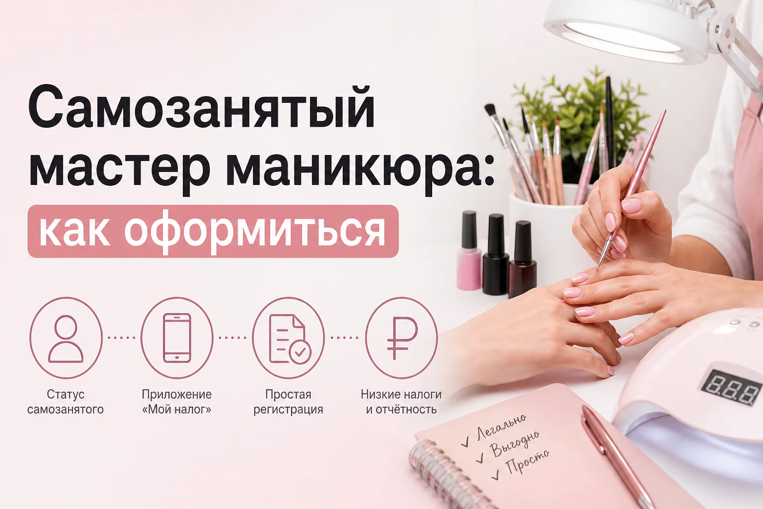 Мастер маникюра оформляет самозанятость через приложение на телефоне